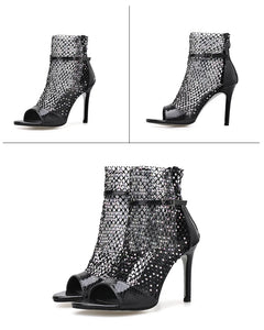 Glitter Gladiator Mesh Peep-toe Pumps