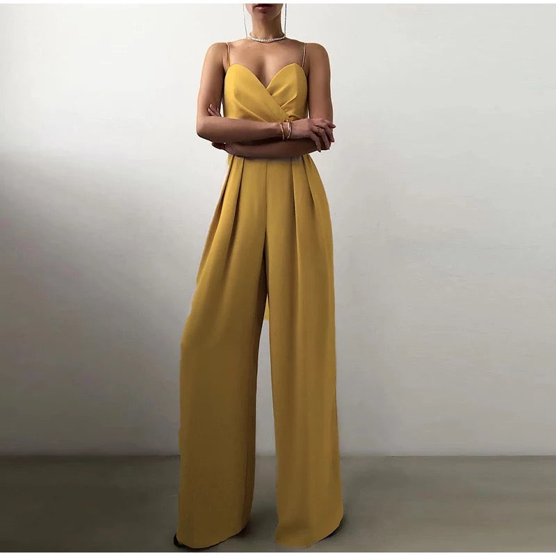 Sling Backless Slim Waist Wide Leg Rompers
