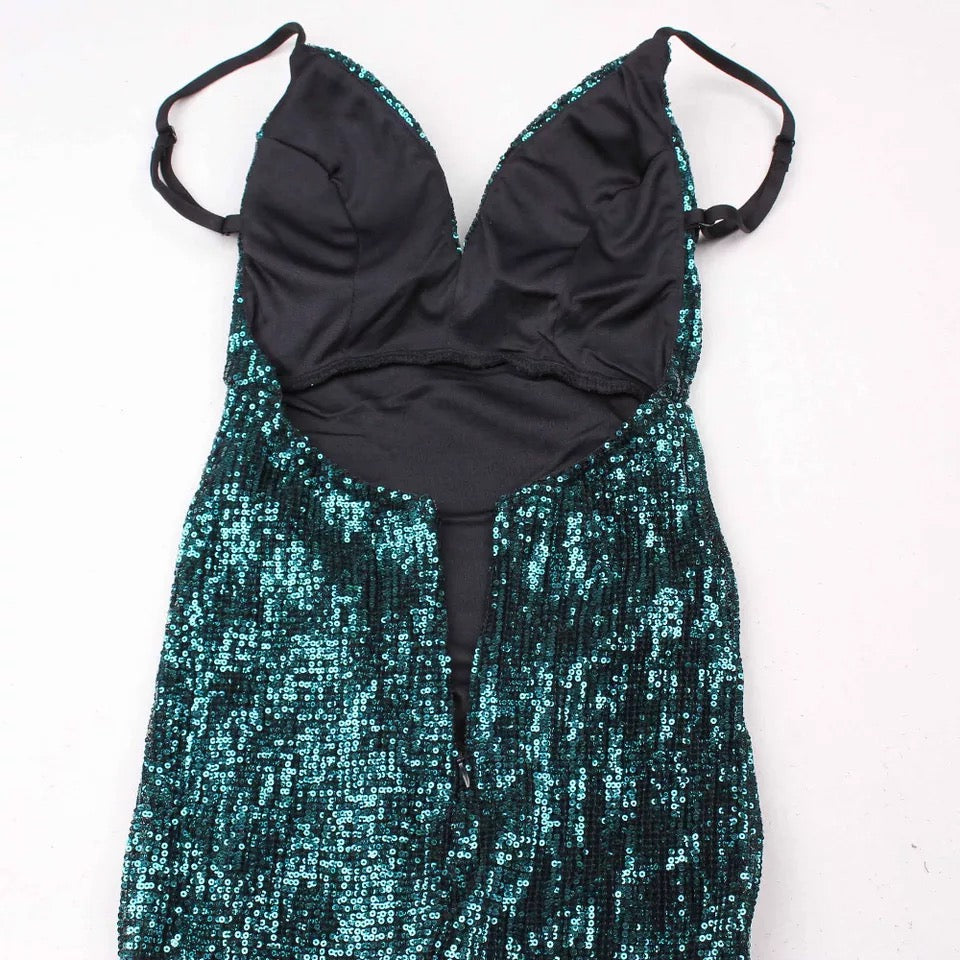Sequined Stretch Backless Evening Dress