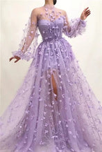 Load image into Gallery viewer, Lace Flower Lilac Tie-Up Gown