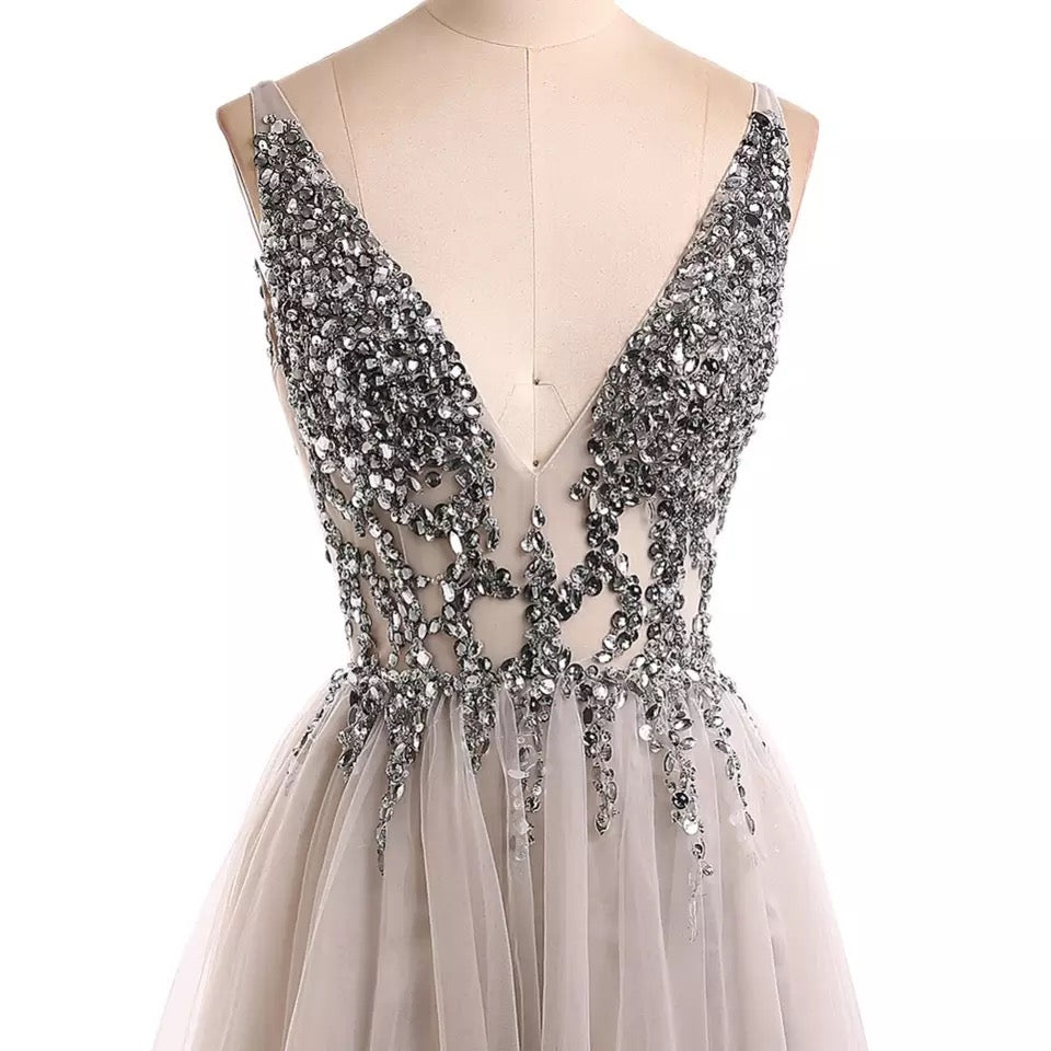Beading Crystal High Splits Gown