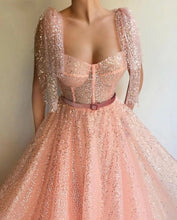 Cargar imagen en el visor de la galería, Bling Pink A Line Sequinned Prom Dress