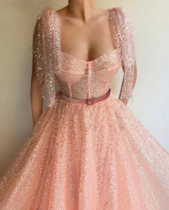 Bling Pink A Line Sequinned Prom Dress