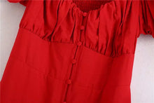 Load image into Gallery viewer, Red Puff Sleeve Slim Midi Dress