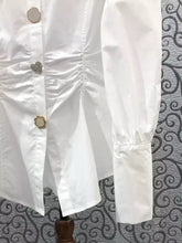 Load image into Gallery viewer, White Patchwork Lapel Pearl Blouse