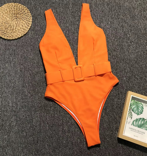 V-neck One Piece Swimsuit
