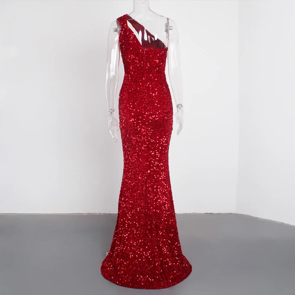 Cut Out Sequins Stretch Mermaid Gown