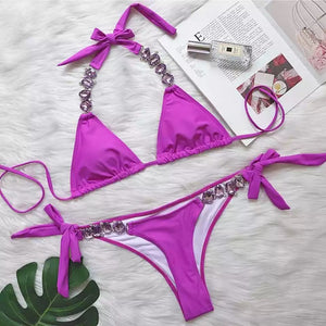 Big Rhinestone Straps Bikini Set