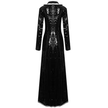 Load image into Gallery viewer, Black Sequin Slit Coat Dress