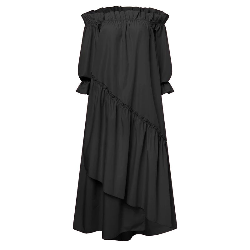 Off Shoulder Pleated Irregular SunDress