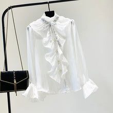 Load image into Gallery viewer, Chiffon Sequins Bow Tie Blouse
