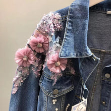 Load image into Gallery viewer, Flower Embroidered Denim Jacket