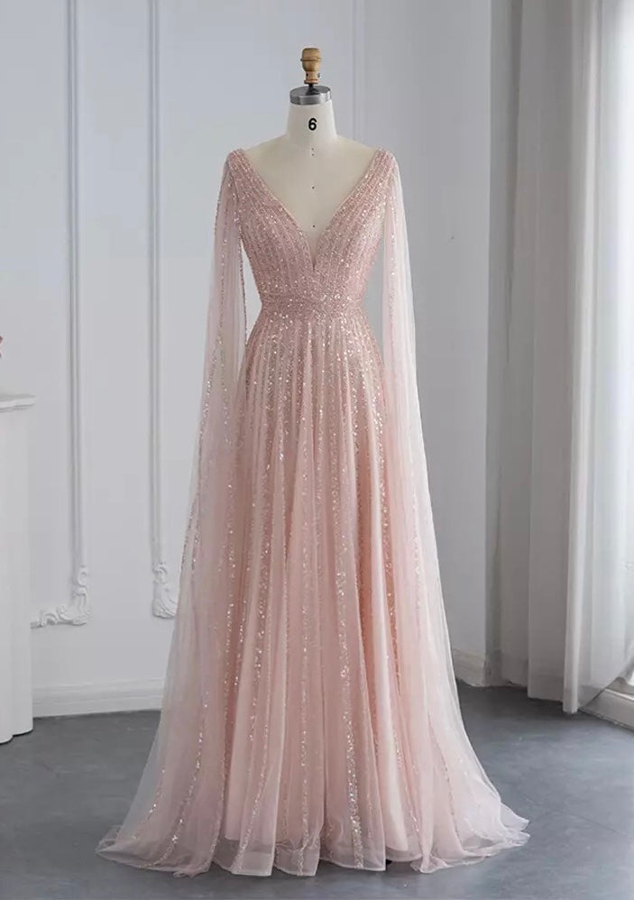 Cape Sequin Luxury Gown