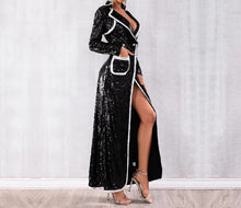 Load image into Gallery viewer, Black Sequin Slit Coat Dress