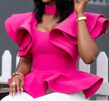 Load image into Gallery viewer, Peplum Short Ruffles Sleeve Blouse