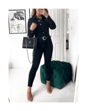 Load image into Gallery viewer, Charcoal Belted Denim Jumpsuit