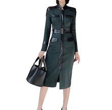 Charger l&#39;image dans la galerie, PU Leather Fashion Slim Jacket Dress