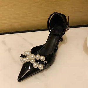 Ankle Strap Pearl Chain Heels