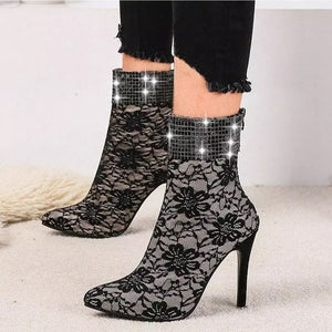 Lace Pointed Toe Ankle Boots
