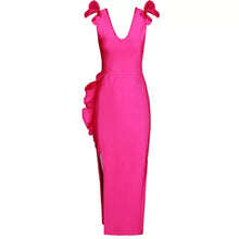 Carregar imagem no visualizador da galeria, Rose Red Lace Bow Long Maxi Bandage Dress