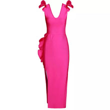 Cargar imagen en el visor de la galería, Rose Red Lace Bow Long Maxi Bandage Dress