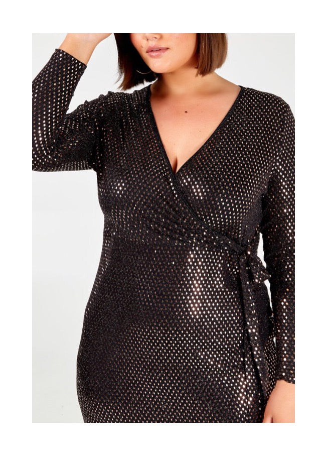 Metallic Diamond Wrap Dress