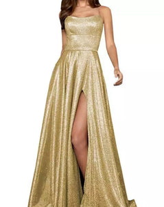 Glitter High Slit Prom Dress