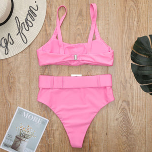 Belted Solid Colour Bikini Set