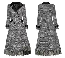 Load image into Gallery viewer, Tweed Lapel Tassels Trench Coat