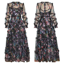 Load image into Gallery viewer, Mesh Floral Print Ruffle Maxi Dress