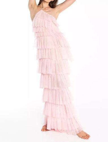 Tulle Halter Tiered Pleated Layered Dress