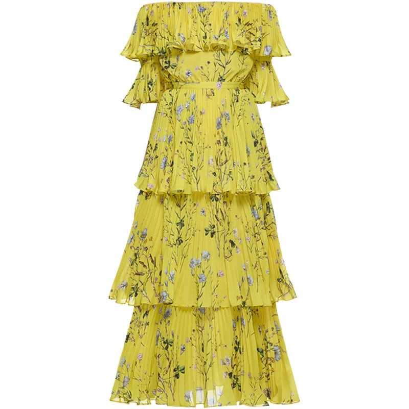 Flower Ruffle Multi Layer Dress