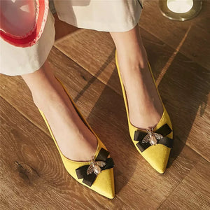 Suede Flower Rhinestones Pumps