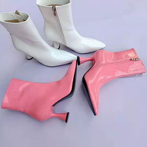 Pointed Candy Color Ankle Boots