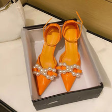 Load image into Gallery viewer, Ankle Strap Pearl Chain Heels