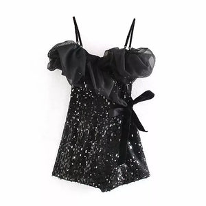 Sequins Shiny Patchwrok Wrap Mini Dress