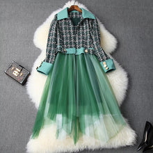 Charger l&#39;image dans la galerie, Plaid Tweed Jacket &amp; Mesh Dress Patchwork 2 Piece Set