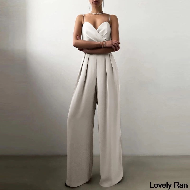 Sling Backless Slim Waist Wide Leg Rompers