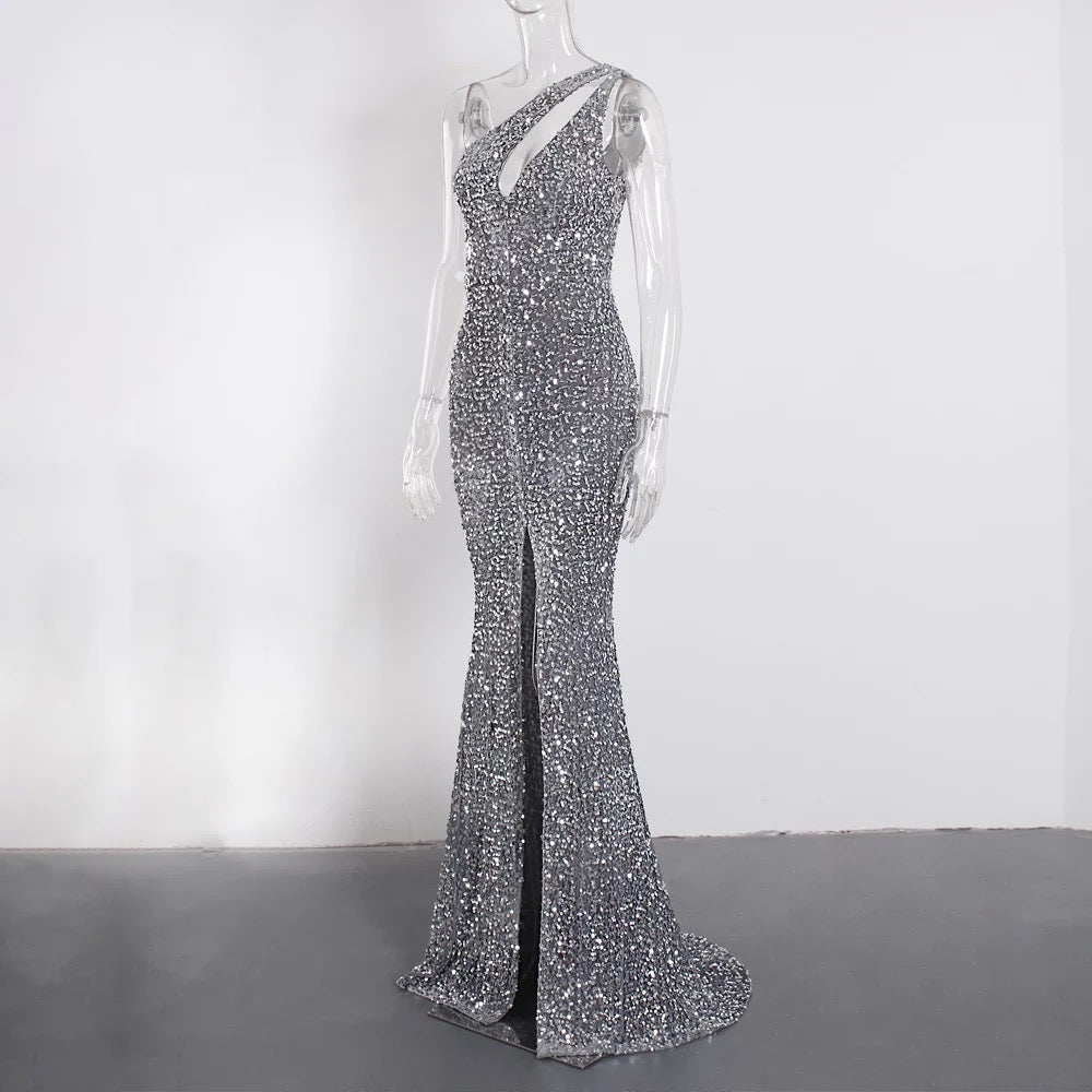 Cut Out Sequins Stretch Mermaid Gown