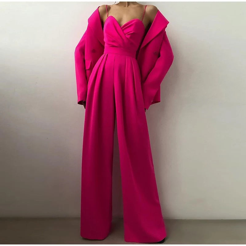 Sling Backless Slim Waist Wide Leg Rompers