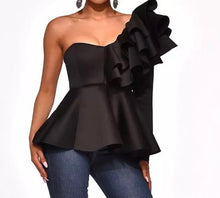 Load image into Gallery viewer, One Shoulder Peplum Ruffle Top