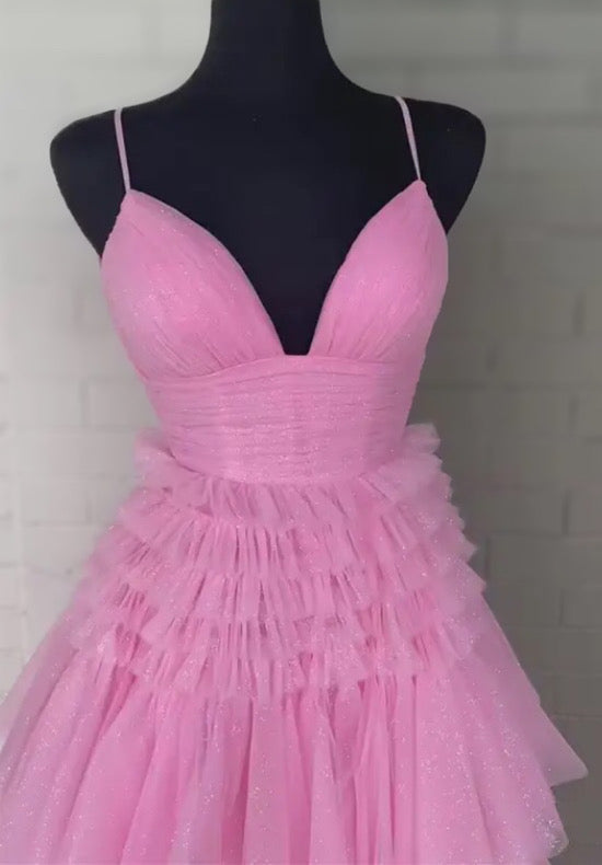 Glitter Side Slit Tiered Prom Dress