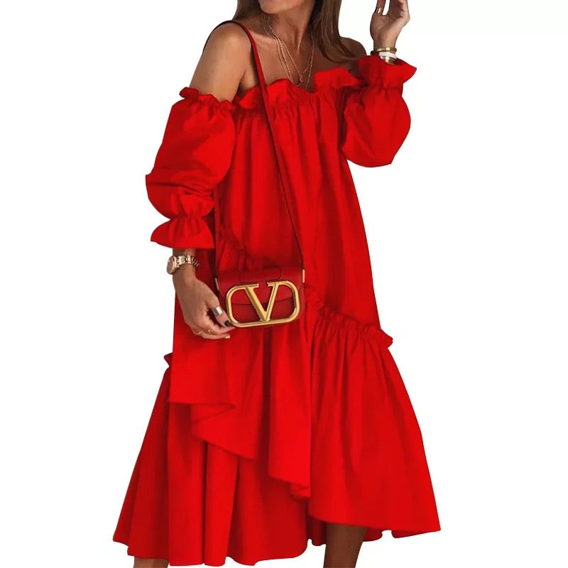 Off Shoulder Pleated Irregular SunDress