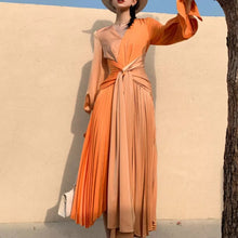 Cargar imagen en el visor de la galería, Contrast Flare Waist Lace Up Orange Dress