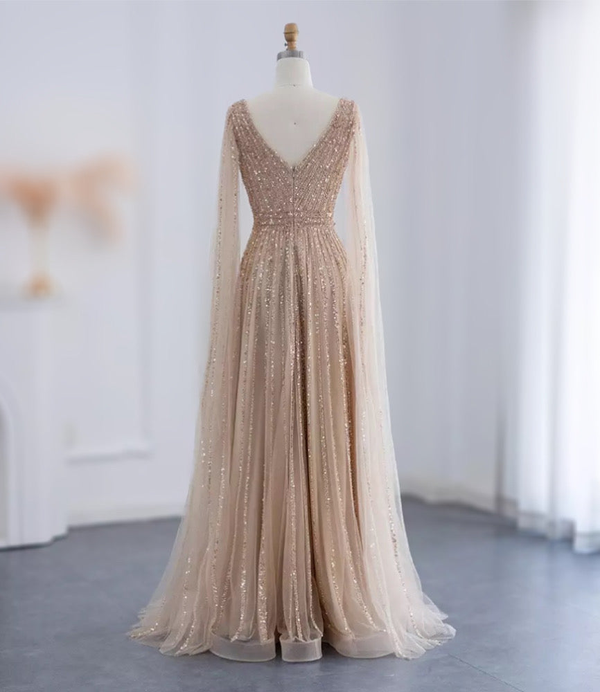 Cape Sequin Luxury Gown