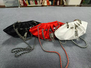 Designer Chain Ruched Pouch Bag