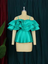 Charger l&#39;image dans la galerie, Green Ruffles Peplum Spaghetti Top