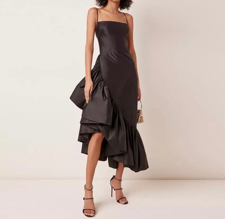 Taffeta Ruffles Asymmetric Dress