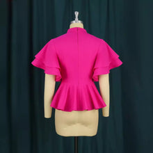 Load image into Gallery viewer, Peplum Short Ruffles Sleeve Blouse