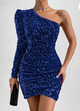 Load image into Gallery viewer, Sequin One Shoulder Mini Dress